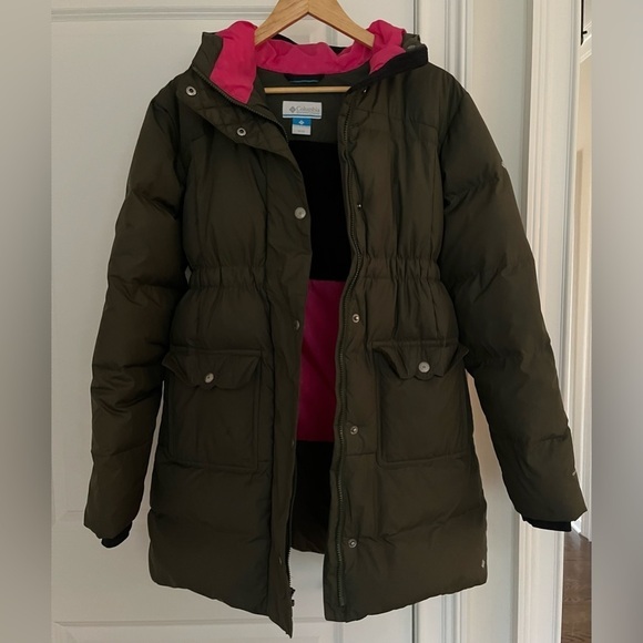 Columbia Omni-Shield down feather long coat girls/ youth Sz. 18-20 olive green - Picture 3 of 12